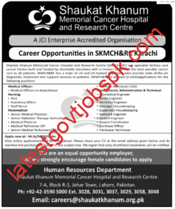 Jobs Available For Medical Officer, Staff Nurse, Biomedical & Electrical Engineer Jobs in SKMCH&RC Karachi