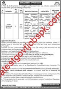 Jobs in Quetta ## 1 Director Monitoring & Evaluation Vacancy Available in Public Sector Organization