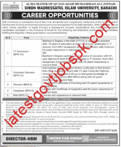 Multiple Administrative Vacancies in Sindh Madressatul Islam University (SMIU), Karachi
